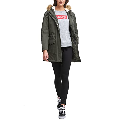 Levi's Women's Plus Size Performance Midlength Parka Jacket, Army Green/Sherpa Lining, 2 X #TOP3