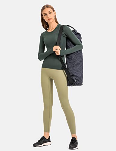 Luyaa Women's Workout Tops Long Sleeve Shirts Yoga Running Seamless Breathable Gym Athletic Tops Slim Fit Dark Green #TOP5