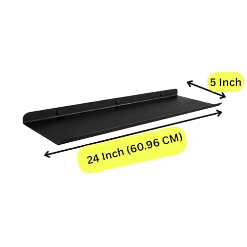 Image of OrganizeMee 24 Inch Black Wall Shelf - Metal Floating Shelf for Wall, Wall Mounted Shelves, Modern Wall Shelf for Bedroom & Living Room Storage, Minimalist Wall Mount Shelf (62cm Long X 20.9 Cm deep)