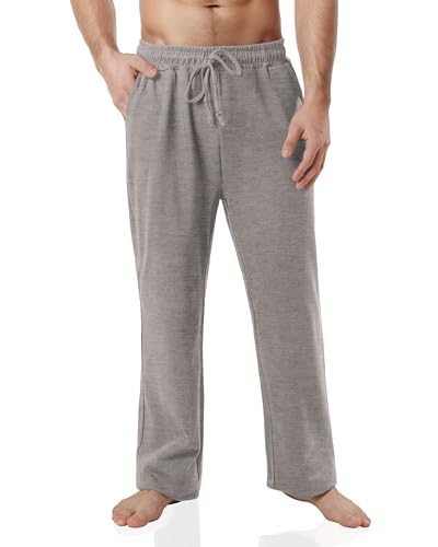 Ohoo Calça de moletom masculina casual de algodão para ioga, parte inferior aberta, perna reta, calç