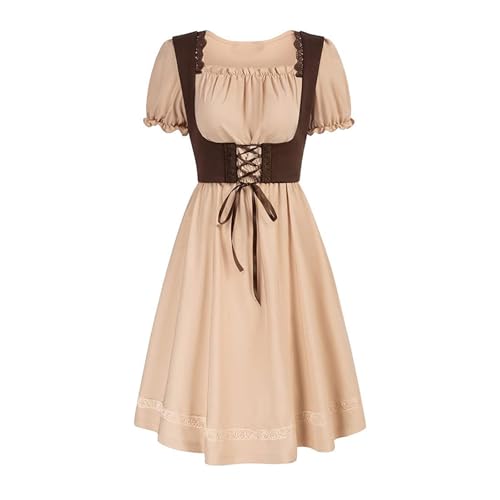 Robe rétro à col carré pour spectacle et cosplay en couleur beige