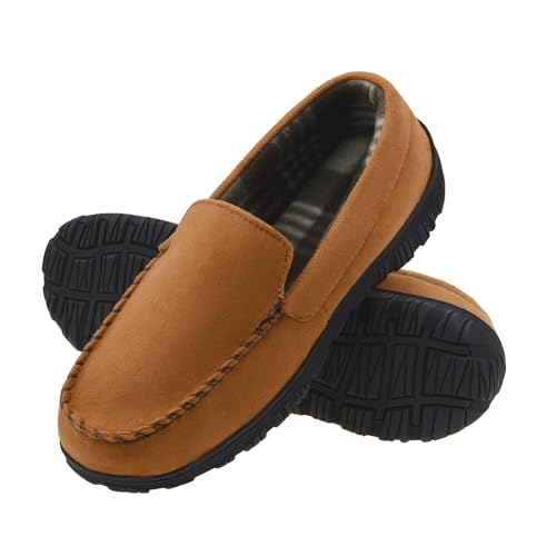 Image of Lulex Mens Moccasin Slippers Size 8-14,Memory Foam House Shoes with Rubber Indoor Outdoor Sole, Machine Washable