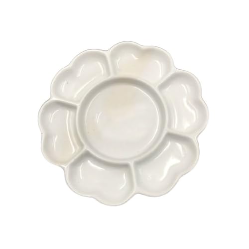 Palette de porcelaine multi-usages Plateau de mélange de couleurs en céramique portable Blanc 3 tailles Assiette de peinture fleur de prunier (17,8 cm)