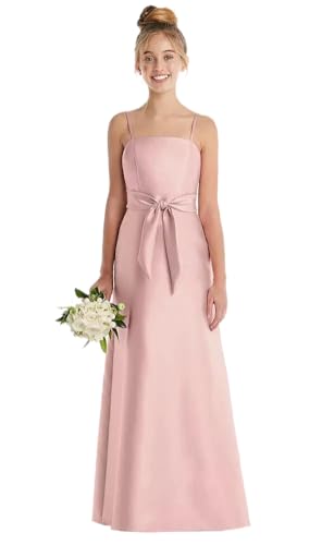 Junior Bridesmaid Dresses for Teen Girls Satin Spaghetti Strap Flower Girl Dress Bow Formal Girls Dresses