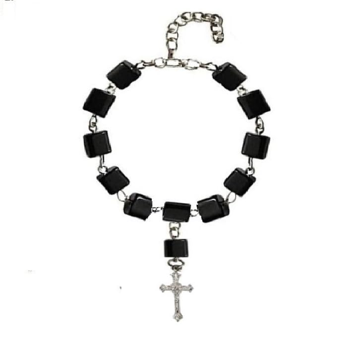 CResha Handmade Black Beads Cross Beaded Rosary Mother Holy Cross Religious Bracelet Fashion for Girls and Women (B08K948P3P) Amazon Price History, Amazon Price Tracker