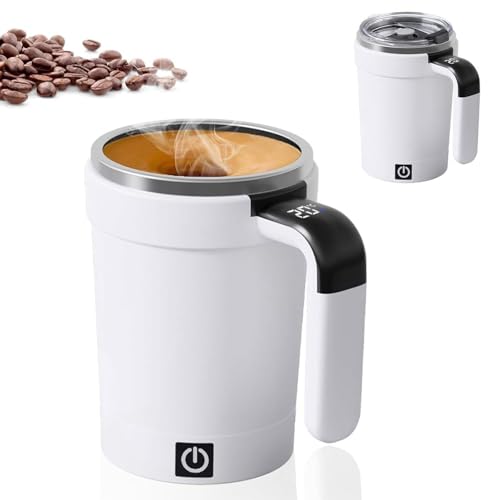 Automatic Stirring Cup, Electric Magnetic Stirrer, Rechargeable with Temp Display, Travel Coffee Mug, Ideal for Kitchen Business Trip Hotel Use, Portable and Convenient, White