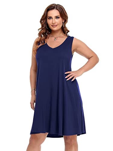 Image of BELAROI Women Casual Summer Dresses Plus Size Sundress V Neck Swing Tank Dress Sleeveless Criss-Cross Beach Cover Ups Pockets