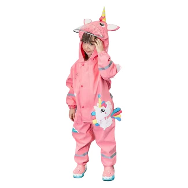 Image of Little Surprise Box All Over Jumpsuit /Playsuit Raincoat for Kids - Bright Pink Magical Unicorn Theme