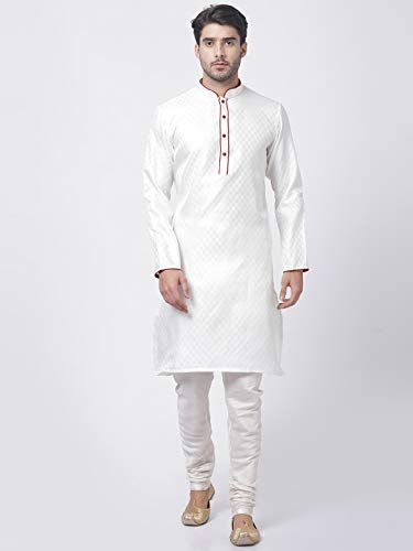 Image of VASTRAMAY Men Soft Cotton Kurta with Buttoned Cuff & Churidar Pyjama Set - Comfortable Ethnic Wear for Eid, Holi, Weddings & Festive Occasions - Stylish Traditional Cotton Kurta Pyjama
