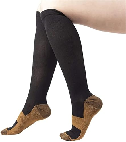 Medias Compresion Mujer 2 pares de calcetines de compresión de 20-30 mmHg, medias altas for hombres y mujeres, calcetines deportivos for maratón, ciclismo, fútbol, ​​venas varicosas(YS1004-BK,2XL)