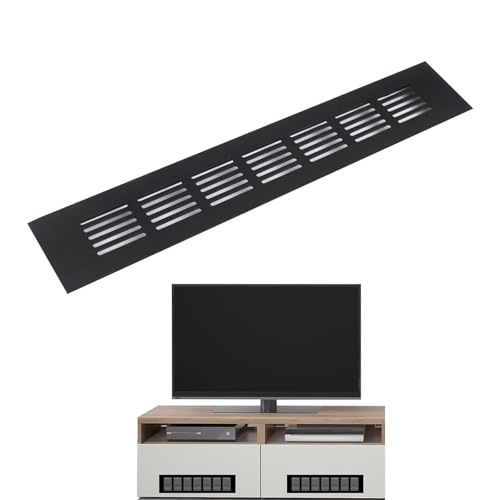 DHWEKU Rejilla de Ventilación,Aleación de Aluminio Negro Metalica Rectangular de 300 x 50mm para Armario Estufa Zapatos Gabinete Fregadero Cocina Baño,Negra