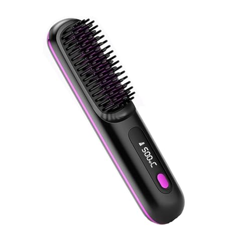 Portable Cordless Hair Straightener Brush 200M Ionic Care Thermal Comb with Anti-Scald Ceramic Plate and 3 Temperature Setting for Women (Black)
