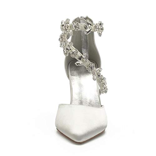 High Heels Wedding Shoes for Bride Pointed Toe Satin Crystals Formal Party Dress Pumps Women 602-72