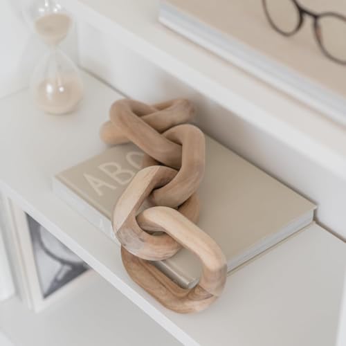 Image of Wooden Chain Link Sculpture | Handmade Solid Wood Decorative Chain for Table & Shelf Decor | Natural Finish Home & Office Accent (Modern Minimalist Design)