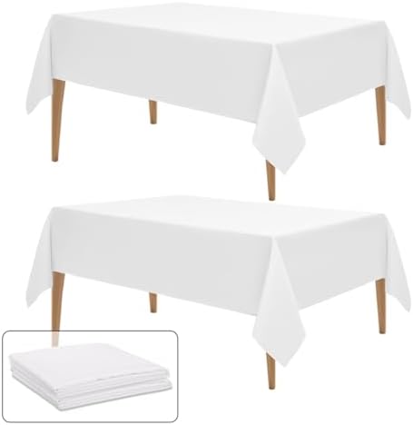 2 Pack White Table Cloth Rectangle 60x102 Inch Polyester Tablecloths for 6ft Rectangle Tables - Reusable Wrinkle Resistant Washable Cloth Cover for Wedding Banquet Party | Hemmed Edges