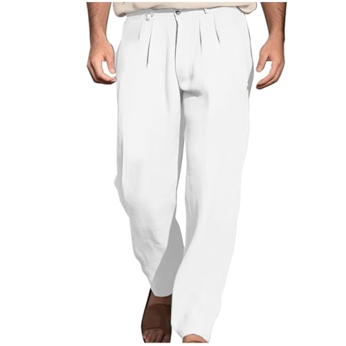 Pants for Men Relaxed Fit Expandable Waist Pleated Work Dress Pant Casual Lightweight Versatile Trousers with Pockets