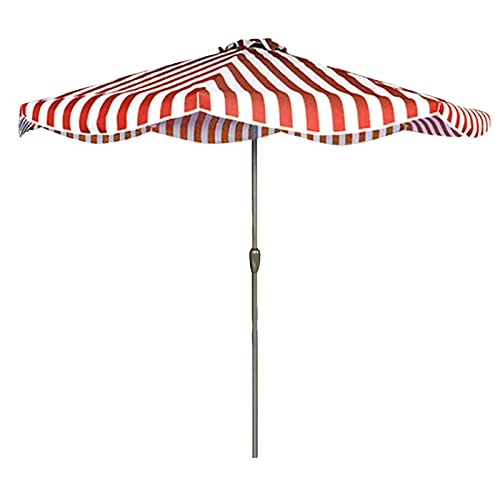 ZHTY Sonnenschirm Regenschirm Rot Weiß Gestreifter Sonnenschirm für Pool, 9 Fuß Außenterrasse Eisenschirme mit einfacher Kurbel, Winddicht versetzter Sonnenschirm