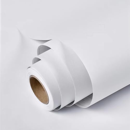 Amaowdc Self Adhesive Wallpaper White Peel and Stick Wallpaper Vinyl Wrap for Furniture Sticky Back Plastic Matte Waterproof Removable Paper for Living Room Bedroom Wall 44.5cmx10m