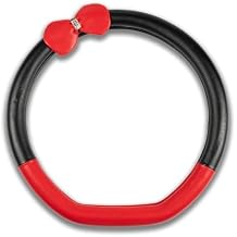 INEBIZ Universal Car Steering Wheel Cover Microfiber Leather Multi-Color Stitching Cute Bow-Knot for Girls and Woman Red, D-Shaped