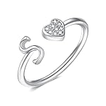 925 Sterling Silver Heart Initial Rings, Adjustable Letter Rings, Stackable Rings for Women - Gifts