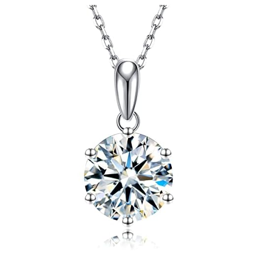 SecreTalk Heart Moissanite Pendant Necklace 2CT 18K White Gold Plated Silver D Color Ideal Cut Diamond Necklace for Women with Certificate of Authenticity (Classic 6P)