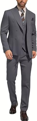 Men's 3 Piece Suits Slim Fit Double Breatsed Suit for Men Solid Blazer Jacket Vest Pants Tuxedo Set4