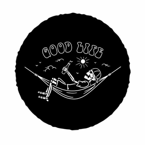 Image of Skeleton in Hammock Spare Tire Cover Beautiful Life White Black Background Wheel Covers for RV Tires Camper Tire Case Protectors for Trailer Rv SUV Truck Travel Trailer 17 in
