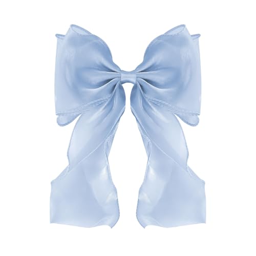 Large Hair Bow Clips for Women Blue Bow Hair Barrettes with Long Tail French Hair Ribbon Clips Hair Accessories for Girls (Light Blue)