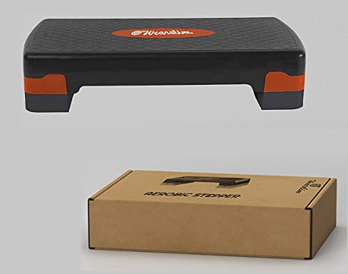Wearslim® Professional 2 Level Adjustable Aerobic Exercise Stepper, Non-Slip Textured Surface Workout Fitness Step Platform - Orange (4” to 6")