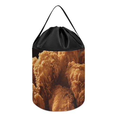 A Plate Of Fried Chicken Toy Storage Basket Reusable Drawstring Toy Bucket Bags Toy Hamper Round Toys Clothes Storage Basket for Playroom