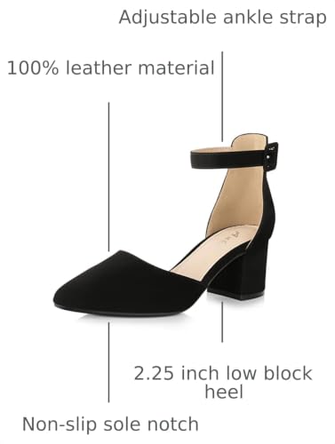 Image of Ankis Closed Toe Heels for Women, 2.25 Inch Low Block Chunky Dress Pumps | Black Nude White Gold Silver Pointed Toe Design, Soft Insole, Adjustable Ankle Strap, Classic Versatile, For Formal Daily