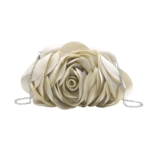 Women Evening Clutch Bag Fashion Rose Floral Satin Small Purse Handbag with Detachable Strap for Wedding,Evening Party, Prom
