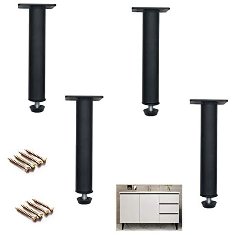 Set of 4 Black Furniture Legs,Metal Round Coffee Table Legs,Modern Straight Tube Sofa Legs,Adjustable Cabinet Legs,Kitchen Feet,DIY Replacement Part,for Couch,Ottoman,Cupboard,Wardrobe(10.5cm) Cover