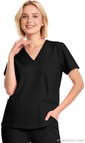 Image of V-Neck Scrub Tops for Women, Stretch 4-Pocket Nurse Uniform