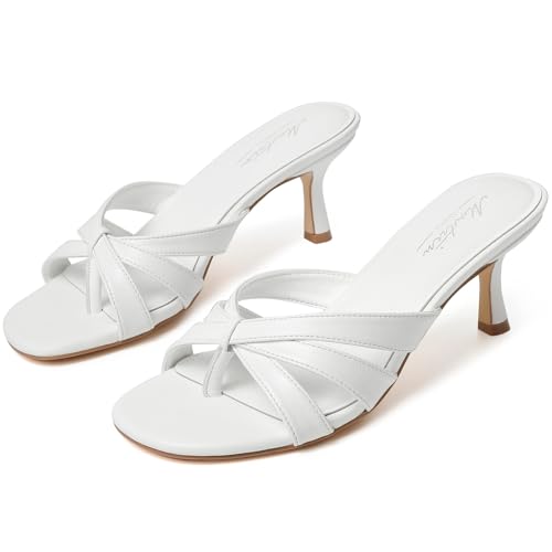 Image of Mostrin Kitten Heels for Women Pointed Toe Vintage Mules Heels Sexy Slip on Stiletto Backless Sandals for Party Wedding Daily