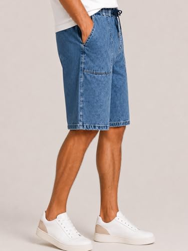 Image of GRECIILOOKS Denim Shorts for Men Stylish | Casual Knee Length Washed Jorts | Regular Fit Jeans Half Pant for Men with Distressed Design | Bermuda Mens Shorts for Summer Travel Streetwear