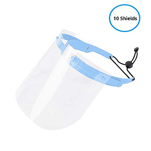 Preisvergleich Produktbild Gesichtsschutzvisier mit 10 Plastikschutzfolien, einstellbarer transparenter medizinischer Vollgesichtsschutz aus Kunststoff gegen Speichel, Tröpfchen, Pollen, Rauch, Nebel, Ölspritzer und Staub