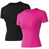 Loovoo Womans Basic Baby Tops Active Sports Yoga Clothing Spandex Cropped Tee Lady Crew-Neck Fitness Cute Slim Activewear