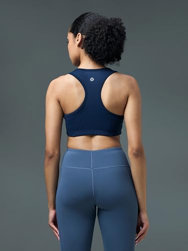 Image of TECHNOSPORT Women's Solid Slim Fit Scoop Neck Sports Bra ELASTOPLUS 4-Way Stretch Sleeveless Polyester Quick Dry UPF50+ for Gym Yoga Running