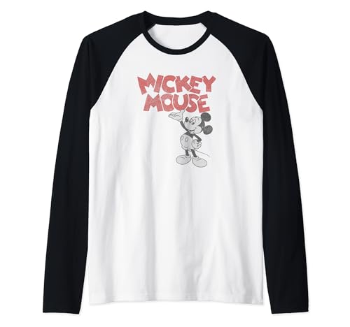 Raglan baseball tee Disney Mickey au logo vintage et manches contrastées pour adulte