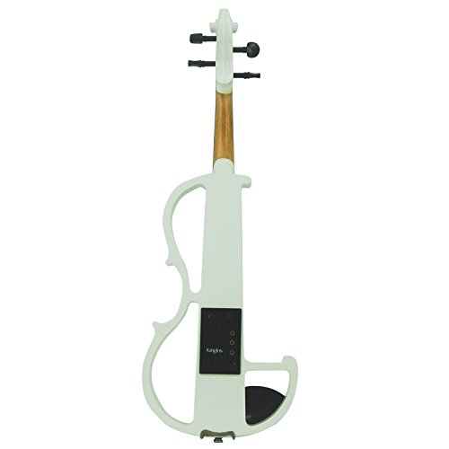 Image of Kinglos. Visual-Art Advanced Electric Violin 4 /4 Full Size Ebony Fittings | Incl. Case Bow Shoulder Rest Aux Cable Spare Bridge Strings - Solid Wood White Coloured Silent Fiddle Kit for Adults Beginner