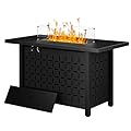 JAMFLY Propane Fire Pit Table, 43'' Gas Fire Pits Table for Outside, 2 in 1 Propane Fire Pit 50,000 BTU with Lava Rocks, Glass Wind Guard, Waterproof Cover and Lid
