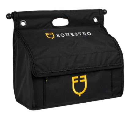 Equestro Borsa da Grooming con Barra di Supporto, Nera con Logo Giallo