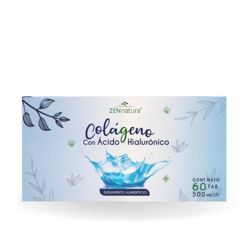 ZEN NATURA, Colágeno, Ácido hialurónico, Suplemento alimenticio, Mejora elasticidad de la piel, Hidratación, Cuidado articulaciones, 60 tabletas, 500 mg,...