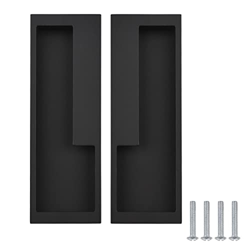 MOROBOR Zinc Alloy Flush Pull Handles, 2pcs Embedded Sliding Door Handle with Hidden Screws, Modern Simple Door Pull Handle for Sliding Barn Drawer Cupboard Wardrobe (Matte Black), 137mm