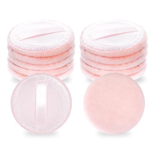 Piriuuo 12 borlas de maquillaje para polvos, esponja redonda de terciopelo, esponja para la cara, compactos, reutilizables, lavables, color de piel, borlas de polvo, uso húmedo y seco, aplicador
