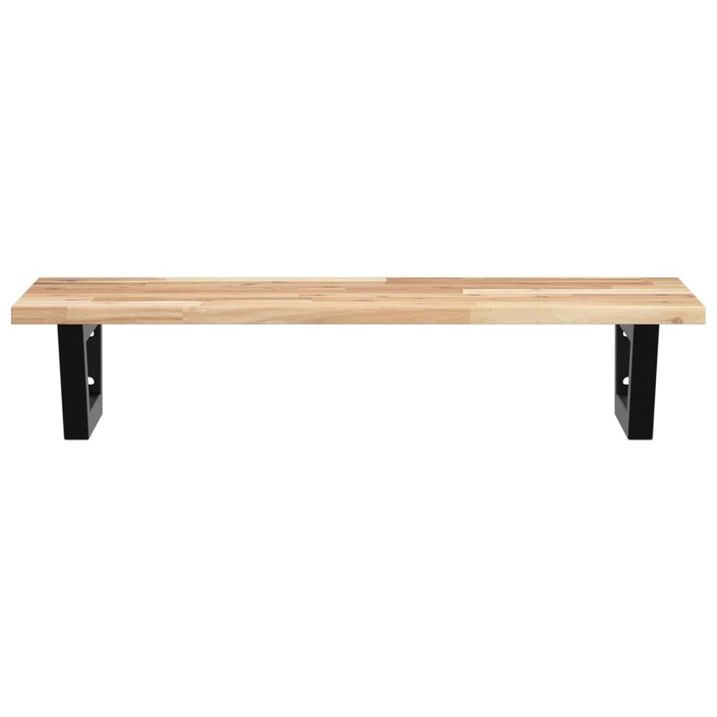 Estantería para lavabo de pared de acero de madera de acacia, placa superior de 80 x 40 cm, 2 soportes, ahorra espacio para lavabo, organizador de baño para espacio de almacenamiento