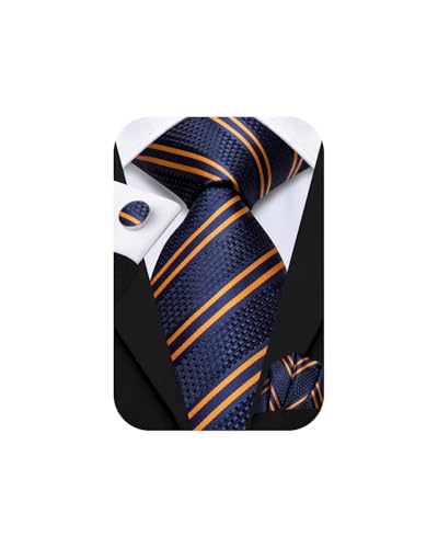 Image of Hi-Tie Mens 70inches Tie Set Extra Long Necktie for Men Cufflinks Handkerchief Big Tall Men Business Wedding