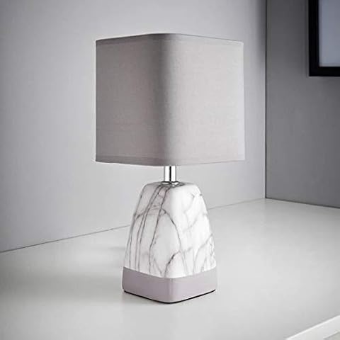 Truly Contemporary Look Marble Effect Table Square Shaped Lamp Fabric Shade - Light Grey Cover