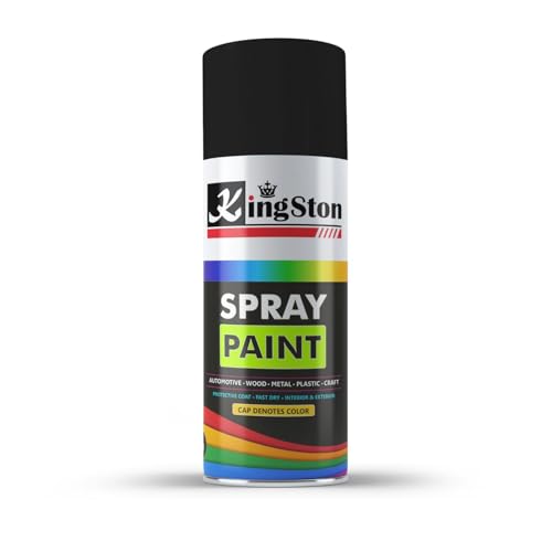 Image of Kingston Acrylic Spray Paint for Metal, Wood, Wall & Plastic, Multi-Surface DIY Paint, Quick Dry, Smooth Gloss Finish, 400ml Can, Glossy Black, 1 Pc